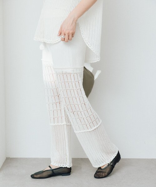 RIVE DROITE(リヴドロワ)の「【à Nice】【セットアップ着用可能/2サイズ展開】クロシェトリムニットパンツ(その他パンツ・レディース・オフホワイト/チャコールグレー・36/38)」の9枚目の写真