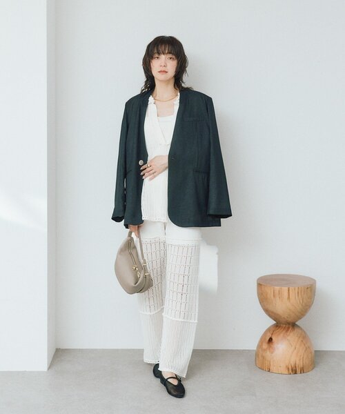 RIVE DROITE(リヴドロワ)の「【à Nice】【セットアップ着用可能/2サイズ展開】クロシェトリムニットパンツ(その他パンツ・レディース・オフホワイト/チャコールグレー・36/38)」の11枚目の写真