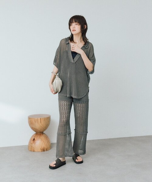 RIVE DROITE(リヴドロワ)の「【à Nice】【セットアップ着用可能/2サイズ展開】クロシェトリムニットパンツ(その他パンツ・レディース・オフホワイト/チャコールグレー・36/38)」の21枚目の写真