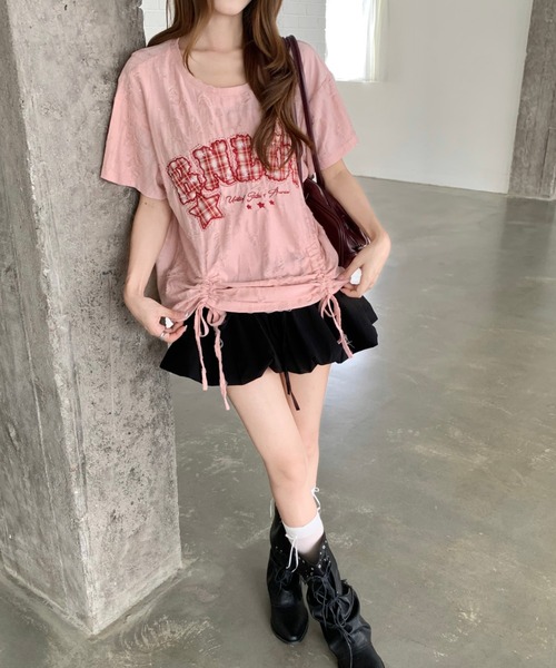 Sibra(シブラ)の「遊び心を効かせたヴィンテージムード。チェックロゴ刺繍ドロストTシャツ(Tシャツ/カットソー・レディース・ブラック/アイボリー/ピンク/グレー・M)」の21枚目の写真