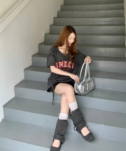 Sibra(シブラ)の「遊び心を効かせたヴィンテージムード。チェックロゴ刺繍ドロストTシャツ(Tシャツ/カットソー・レディース・ブラック/アイボリー/ピンク/グレー・M)」の18枚目の写真