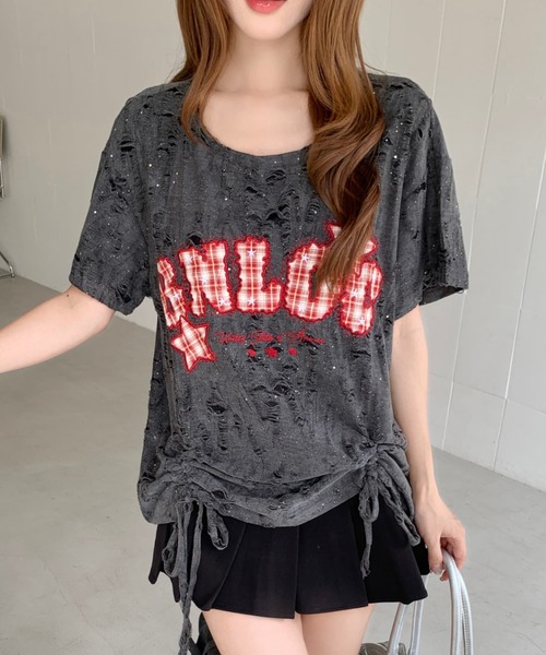 Sibra(シブラ)の「遊び心を効かせたヴィンテージムード。チェックロゴ刺繍ドロストTシャツ(Tシャツ/カットソー・レディース・ブラック/アイボリー/ピンク/グレー・M)」の15枚目の写真