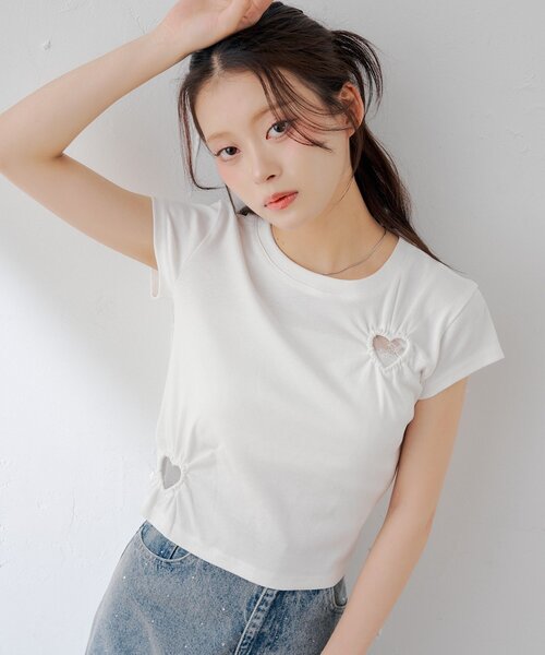 Chico(チコ)の「ハートデザインチビT(Tシャツ/カットソー・レディース・ピンク/ホワイト/ブラック/ホワイト系その他2・FREE)」の2枚目の写真