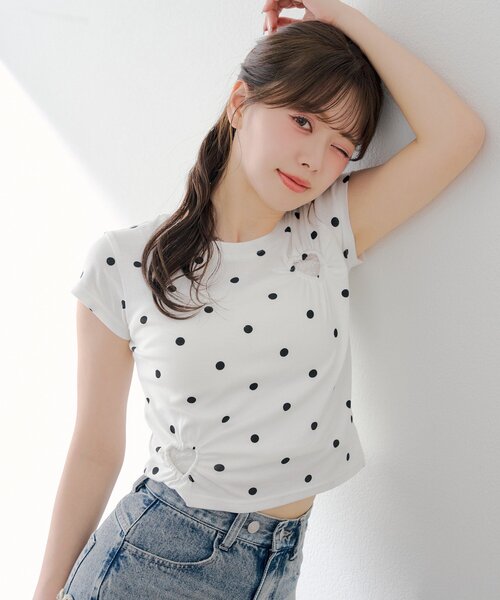 Chico(チコ)の「ハートデザインチビT(Tシャツ/カットソー・レディース・ピンク/ホワイト/ブラック/ホワイト系その他2・FREE)」の3枚目の写真