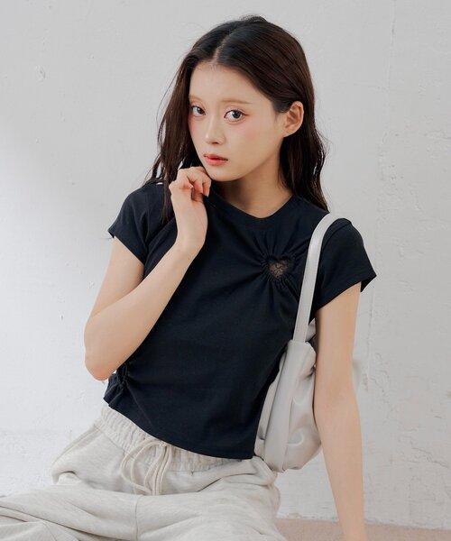 Chico(チコ)の「ハートデザインチビT(Tシャツ/カットソー・レディース・ピンク/ホワイト/ブラック/ホワイト系その他2・FREE)」の4枚目の写真