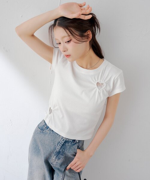 Chico(チコ)の「ハートデザインチビT(Tシャツ/カットソー・レディース・ピンク/ホワイト/ブラック/ホワイト系その他2・FREE)」の5枚目の写真