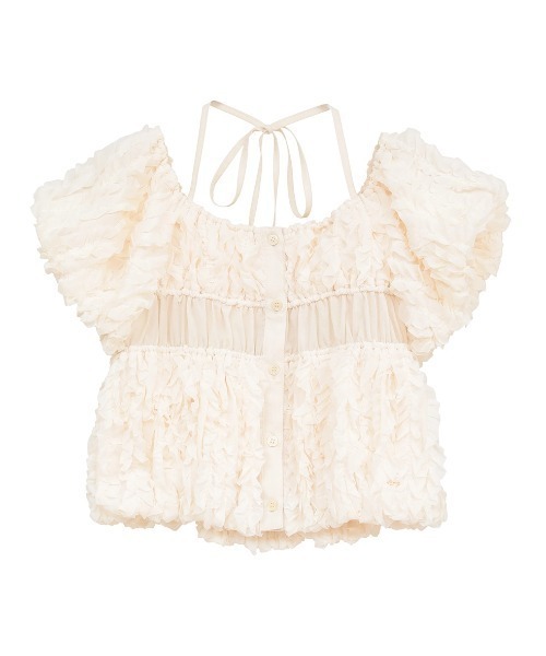 CLANE(クラネ)の「CLANE/クラネ/W FACE TOPSTITCHED FRILL TOPS(Tシャツ/カットソー・レディース・アイボリー/ブラック・1)」の2枚目の写真