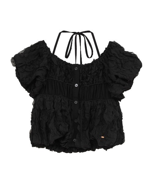 CLANE(クラネ)の「CLANE/クラネ/W FACE TOPSTITCHED FRILL TOPS(Tシャツ/カットソー・レディース・アイボリー/ブラック・1)」の1枚目の写真