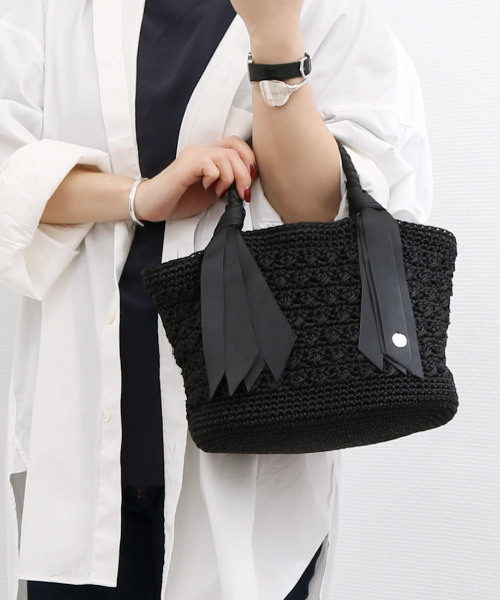 カゴバッグ カシュカシュ cachecache / 下がりグログラン柄編みトート カゴバッグ