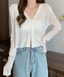 Dolce Fiora（ドルチェフィオラ）の「Vネックシアーカーディガン/韓国風/ショート丈/羽織/着回し（カーディガン/ボレロ）」