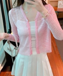 Dolce Fiora（ドルチェフィオラ）の「Vネックシアーカーディガン/韓国風/ショート丈/羽織/着回し（カーディガン/ボレロ）」