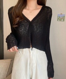 Dolce Fiora（ドルチェフィオラ）の「Vネックシアーカーディガン/韓国風/ショート丈/羽織/着回し（カーディガン/ボレロ）」