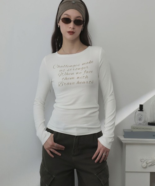 Ulysses(ユリシス)の「メッセージロゴプリントカットソー(Tシャツ/カットソー・レディース・ホワイト/ネイビー・M/S)」の2枚目の写真