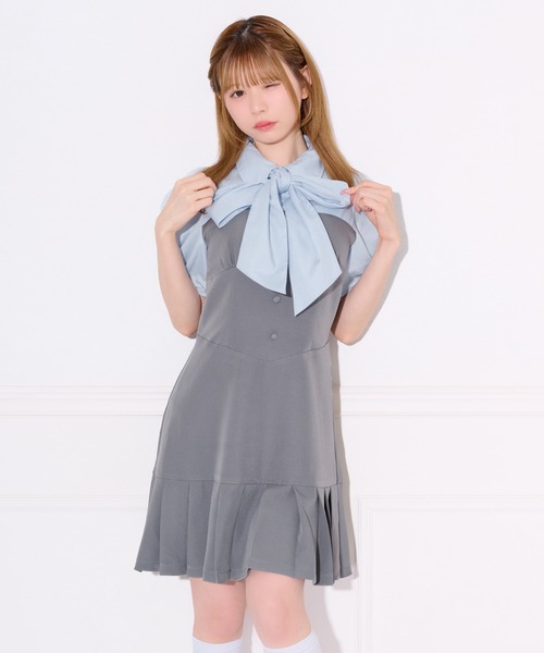 apres jour(アプレジュール)の「【2WAY】配色ボウタイシャツドッキングミニワンピース(ワンピース・レディース・ブルー系その他/ピンク系その他・SMALL/MEDIUM/X-LARGE)」の3枚目の写真