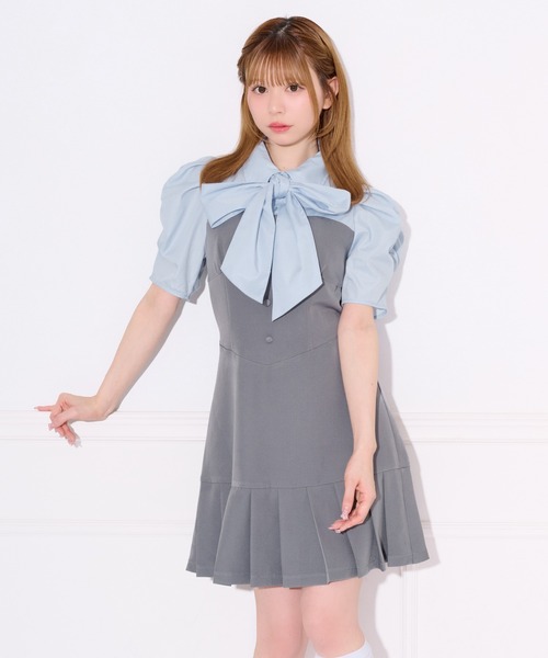 apres jour(アプレジュール)の「【2WAY】配色ボウタイシャツドッキングミニワンピース(ワンピース・レディース・ブルー系その他/ピンク系その他・SMALL/MEDIUM/X-LARGE)」の4枚目の写真