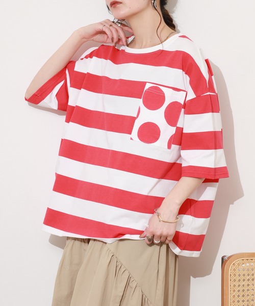 BARNDOOR（バーンドア）の「ボーダー＊ドット T 26SS 半袖（Tシャツ/カットソー・レディース・ブルー/レッド/ブラック・FREE）」の2枚目の写真