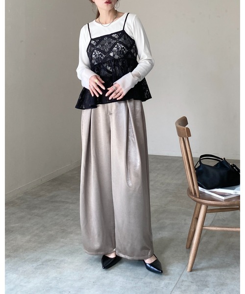She's Closet(シーズクローゼット)の「花柄 ブロックレース キャミソール ビスチェ ナローロングスカート セットアップ(セットアップ・レディース・アイボリー/ブラック/ベージュ・FREE)」の17枚目の写真