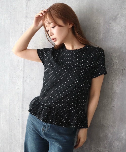 CECIL McBEE（セシルマクビー）の「ドット柄フリルTシャツ（Tシャツ/カットソー・レディース・ブラック/ホワイト/グレー・FREE）」の8枚目の写真