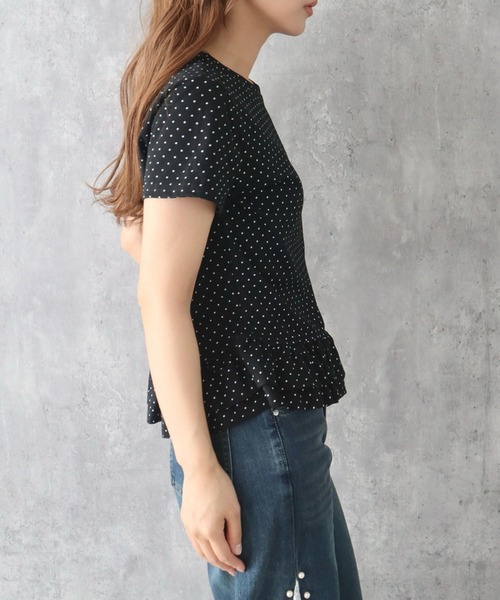 CECIL McBEE（セシルマクビー）の「ドット柄フリルTシャツ（Tシャツ/カットソー・レディース・ブラック/ホワイト/グレー・FREE）」の11枚目の写真