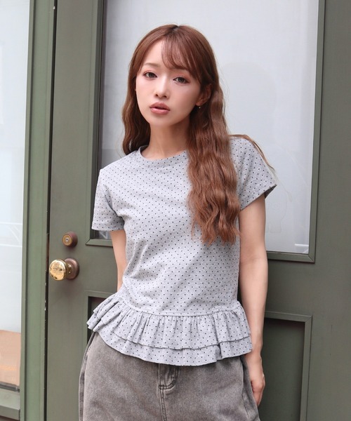 CECIL McBEE（セシルマクビー）の「ドット柄フリルTシャツ（Tシャツ/カットソー・レディース・ブラック/ホワイト/グレー・FREE）」の14枚目の写真