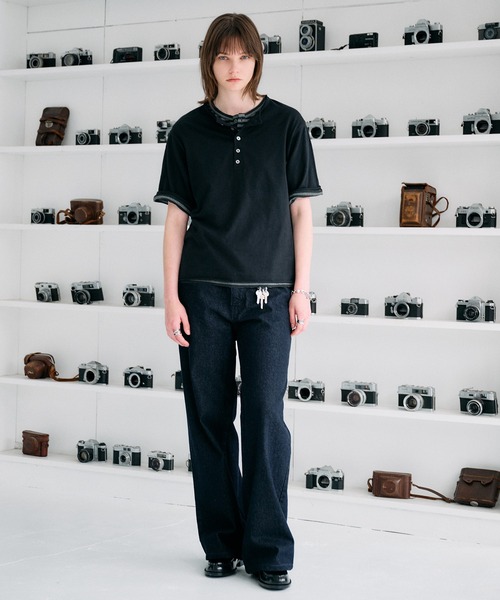 SELLE GLANT(セレグランテ)の「HENRY NECK SLUB T-SHIRT / ヘンリーネックスラブTシャツ(Tシャツ/カットソー・メンズ・オフホワイト/ブラック系/ミント/ブラック・LARGE/SMALL/MEDIUM)」の5枚目の写真