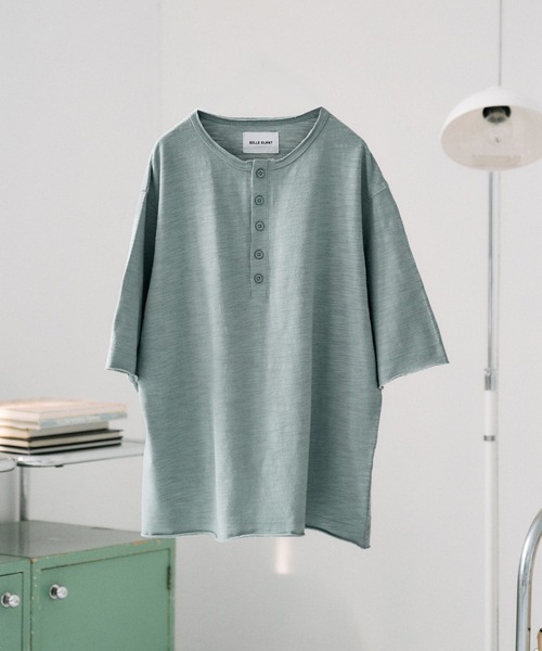 SELLE GLANT(セレグランテ)の「HENRY NECK SLUB T-SHIRT / ヘンリーネックスラブTシャツ(Tシャツ/カットソー・メンズ・オフホワイト/ブラック系/ミント/ブラック・LARGE/SMALL/MEDIUM)」の13枚目の写真