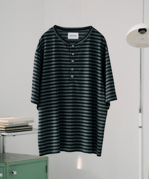SELLE GLANT(セレグランテ)の「HENRY NECK SLUB T-SHIRT / ヘンリーネックスラブTシャツ(Tシャツ/カットソー・メンズ・オフホワイト/ブラック系/ミント/ブラック・LARGE/SMALL/MEDIUM)」の9枚目の写真