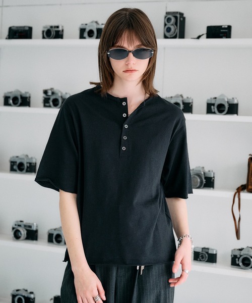 SELLE GLANT(セレグランテ)の「HENRY NECK SLUB T-SHIRT / ヘンリーネックスラブTシャツ(Tシャツ/カットソー・メンズ・オフホワイト/ブラック系/ミント/ブラック・LARGE/SMALL/MEDIUM)」の20枚目の写真