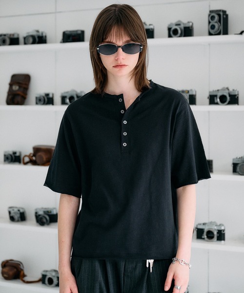 SELLE GLANT(セレグランテ)の「HENRY NECK SLUB T-SHIRT / ヘンリーネックスラブTシャツ(Tシャツ/カットソー・メンズ・オフホワイト/ブラック系/ミント/ブラック・LARGE/SMALL/MEDIUM)」の21枚目の写真