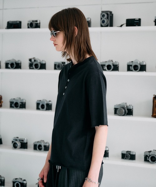 SELLE GLANT(セレグランテ)の「HENRY NECK SLUB T-SHIRT / ヘンリーネックスラブTシャツ(Tシャツ/カットソー・メンズ・オフホワイト/ブラック系/ミント/ブラック・LARGE/SMALL/MEDIUM)」の18枚目の写真