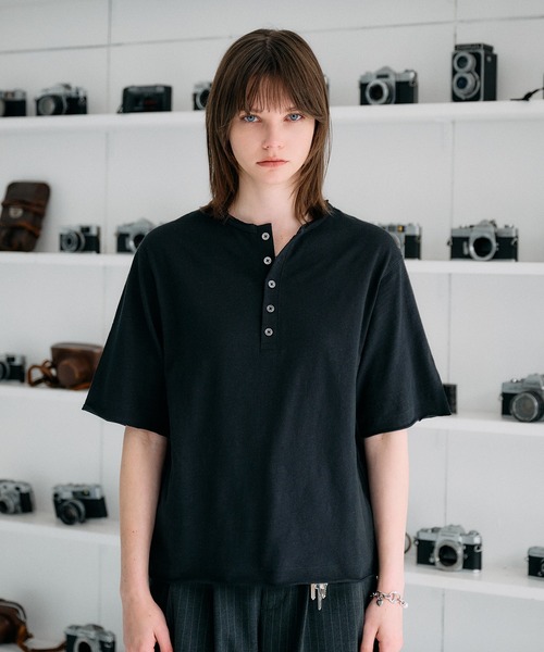 SELLE GLANT(セレグランテ)の「HENRY NECK SLUB T-SHIRT / ヘンリーネックスラブTシャツ(Tシャツ/カットソー・メンズ・オフホワイト/ブラック系/ミント/ブラック・LARGE/SMALL/MEDIUM)」の16枚目の写真