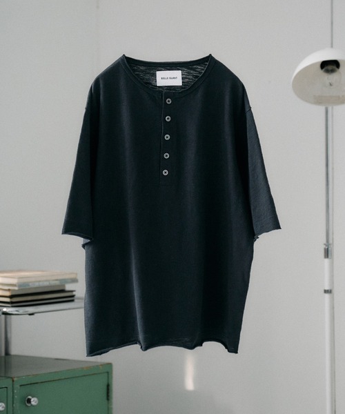 SELLE GLANT(セレグランテ)の「HENRY NECK SLUB T-SHIRT / ヘンリーネックスラブTシャツ(Tシャツ/カットソー・メンズ・オフホワイト/ブラック系/ミント/ブラック・LARGE/SMALL/MEDIUM)」の6枚目の写真