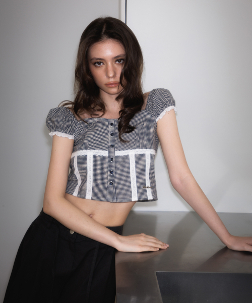 ROSEFRANTZ（ロゼフランツ）の「Check Shirring Crop Blouse [Navy]（シャツ/ブラウス・レディース・ネイビー・SMALL/MEDIUM）」の10枚目の写真