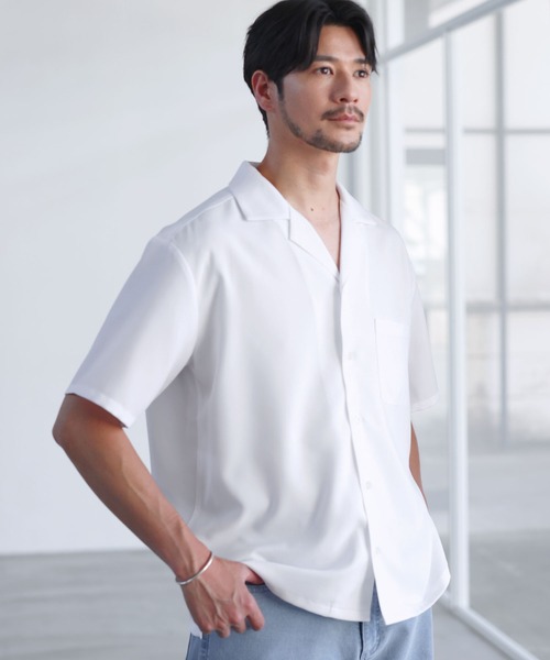 SPU（スプ）の「【防シワ/接触冷感】機能性半袖オープンカラーシャツ（シャツ/ブラウス・メンズ・ネイビー/チャコール/ホワイト/サックスブルー・M/S/XL/L）」の5枚目の写真
