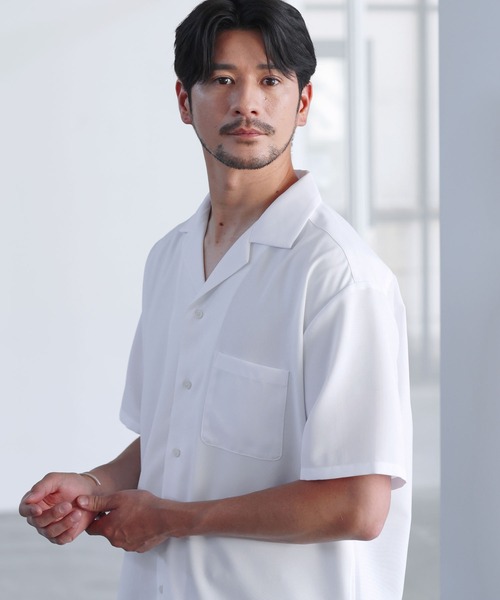 SPU（スプ）の「【防シワ/接触冷感】機能性半袖オープンカラーシャツ（シャツ/ブラウス・メンズ・ネイビー/チャコール/ホワイト/サックスブルー・M/S/XL/L）」の6枚目の写真