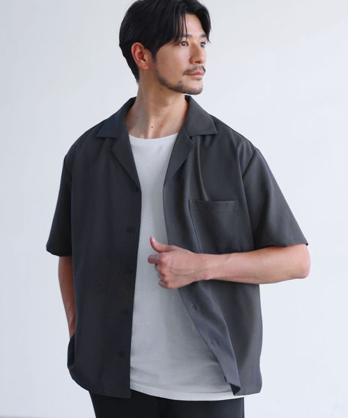 SPU（スプ）の「【防シワ/接触冷感】機能性半袖オープンカラーシャツ（シャツ/ブラウス・メンズ・ネイビー/チャコール/ホワイト/サックスブルー・M/S/XL/L）」の15枚目の写真
