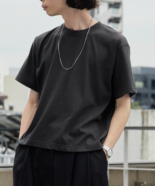 ROOPTOKYO(ループトウキョウ)の「ハイグレードコットン 5.6oz クロップドTシャツ メンズ レディース ユニセックス 2026年 夏 夏服(Tシャツ/カットソー・メンズ・オフホワイト/ブラック/チャコール・M/L)」の3枚目の写真