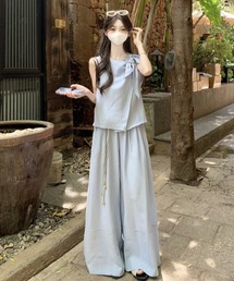 ノースリーブトップスワイドパンツセットアップ