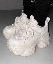 【 +10.5cm盛れ 】スパンコールレースアップ厚底スニーカー / +10.5cm spangle lace-up platform sneakers
