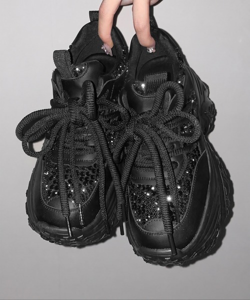 me+em select(ミームセレクト)の「【 +10.5cm盛れ 】スパンコールレースアップ厚底スニーカー / +10.5cm spangle lace-up platform sneakers(スニーカー・レディース・アイボリー/ブラック・37/38/39/40)」の5枚目の写真