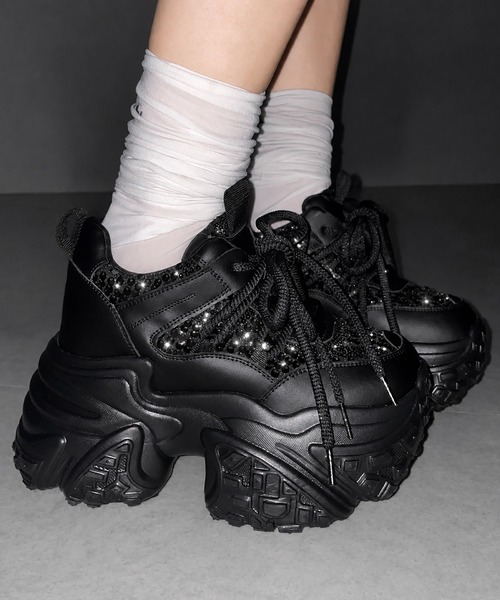 me+em select(ミームセレクト)の「【 +10.5cm盛れ 】スパンコールレースアップ厚底スニーカー / +10.5cm spangle lace-up platform sneakers(スニーカー・レディース・アイボリー/ブラック・37/38/39/40)」の12枚目の写真