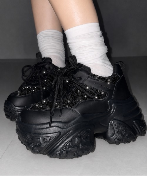 me+em select(ミームセレクト)の「【 +10.5cm盛れ 】スパンコールレースアップ厚底スニーカー / +10.5cm spangle lace-up platform sneakers(スニーカー・レディース・アイボリー/ブラック・37/38/39/40)」の13枚目の写真