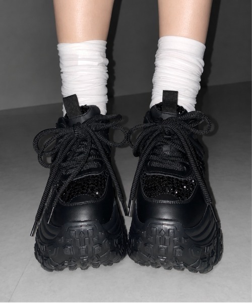 me+em select(ミームセレクト)の「【 +10.5cm盛れ 】スパンコールレースアップ厚底スニーカー / +10.5cm spangle lace-up platform sneakers(スニーカー・レディース・アイボリー/ブラック・37/38/39/40)」の14枚目の写真