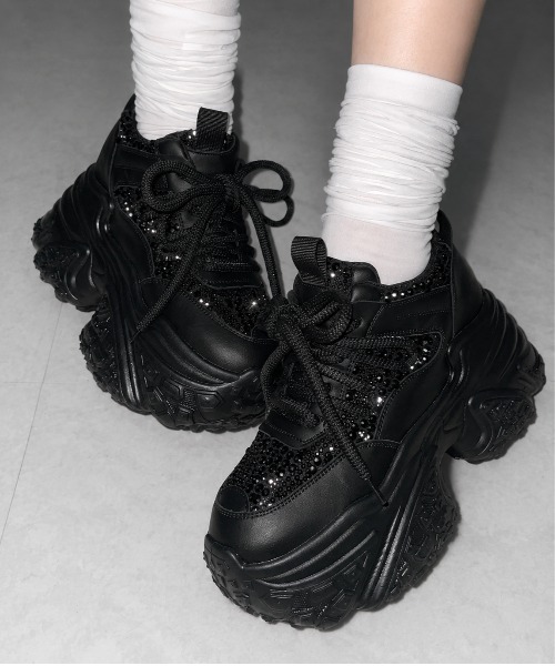 me+em select(ミームセレクト)の「【 +10.5cm盛れ 】スパンコールレースアップ厚底スニーカー / +10.5cm spangle lace-up platform sneakers(スニーカー・レディース・アイボリー/ブラック・37/38/39/40)」の15枚目の写真