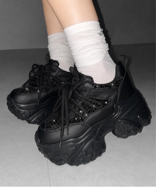 me+em select(ミームセレクト)の「【 +10.5cm盛れ 】スパンコールレースアップ厚底スニーカー / +10.5cm spangle lace-up platform sneakers(スニーカー・レディース・アイボリー/ブラック・37/38/39/40)」の16枚目の写真