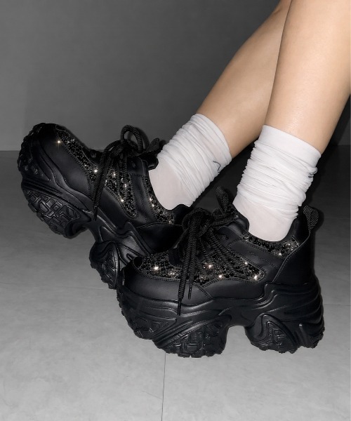 me+em select(ミームセレクト)の「【 +10.5cm盛れ 】スパンコールレースアップ厚底スニーカー / +10.5cm spangle lace-up platform sneakers(スニーカー・レディース・アイボリー/ブラック・37/38/39/40)」の20枚目の写真