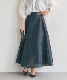 【お上品シルエット】シアーチェックオーガンサーキュラースカート