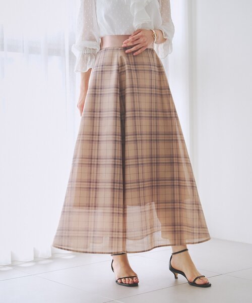 La boutique BonBon(ラブティックボンボン)の「【お上品シルエット】シアーチェックオーガンサーキュラースカート(スカート・レディース・ベージュ/ネイビー・38/36/PS)」の3枚目の写真