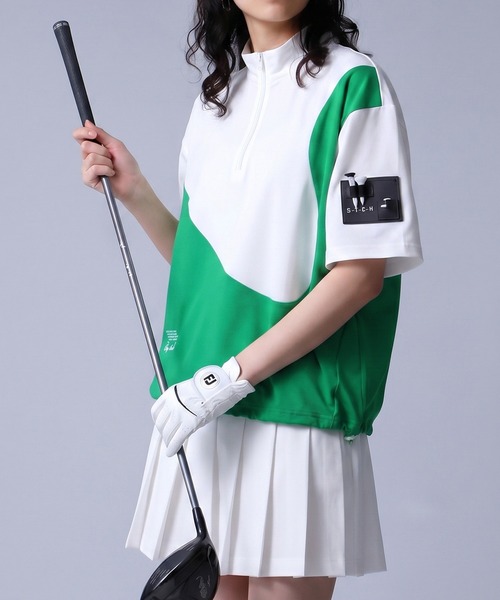 antiqua(アンティカ)の「【STCH】ハーフジップ 配色切替 スタンドネック トップス(その他トップス・レディース・グリーン系その他/グレー系その他/ブルー系その他・LXL/ML)」の3枚目の写真