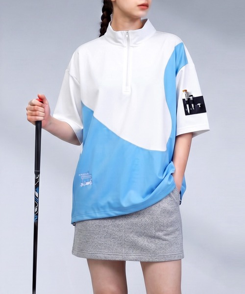 antiqua(アンティカ)の「【STCH】ハーフジップ 配色切替 スタンドネック トップス(その他トップス・レディース・グリーン系その他/グレー系その他/ブルー系その他・LXL/ML)」の1枚目の写真